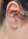 Small Shiny Silver Earrings with Circular Motif with Zircons