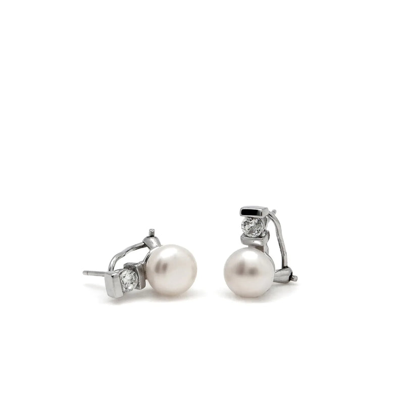 You and Me Silver Earrings with Pearl and Adamantine Quartz