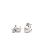 You and Me Earrings with Pearl, Square Detail and Zirconia