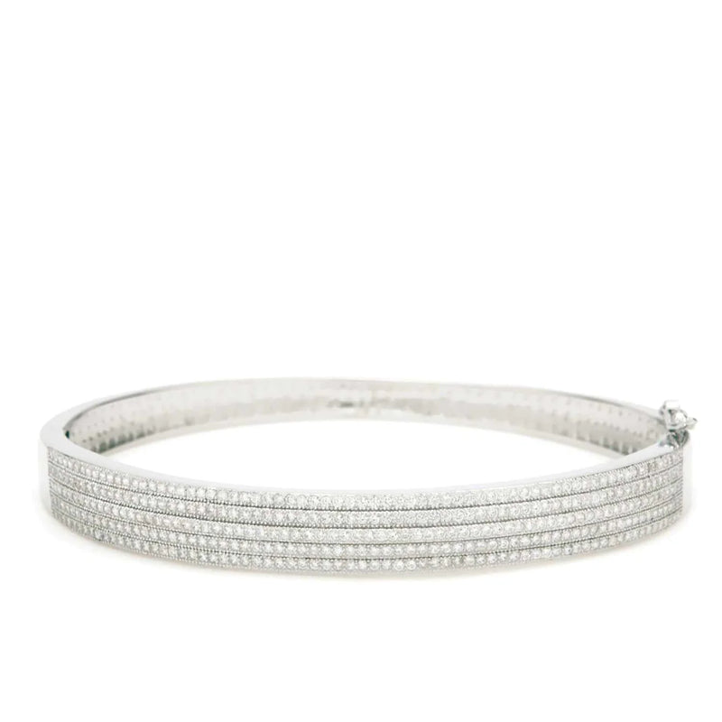 Thick Silver Slave Bracelet with Five Lines of Zirconia