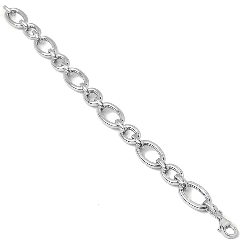 Silver Link Bracelet with Tubular and Wide Circles