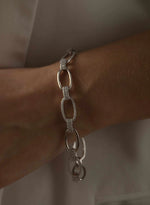 Silver Link Bracelet Alternating Design with Zircons