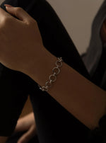 Silver Link Bracelet Circular Design Zirconia