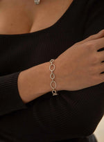 Silver Link Bracelet Circle Design with Zirconia