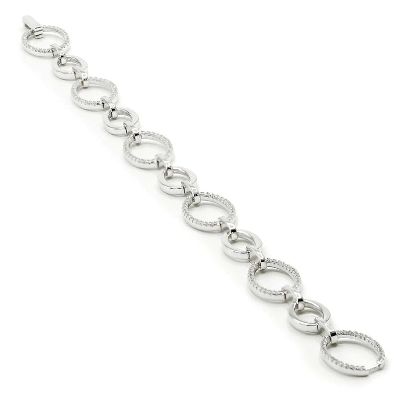 Silver Link Bracelet Circle Design with Zirconia