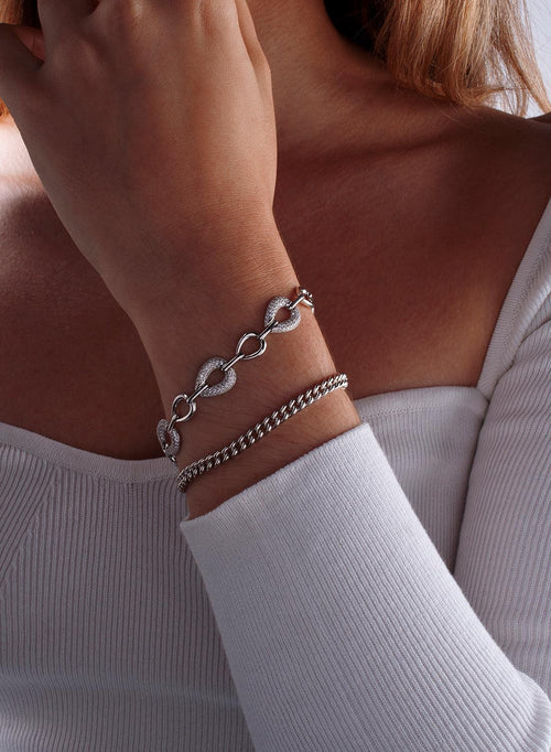 Silver Link Bracelet Drip Design with Zirconia
