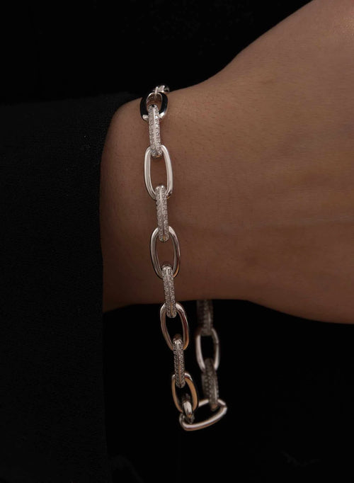 Silver Link Bracelet Smooth Design with Zircon Detail