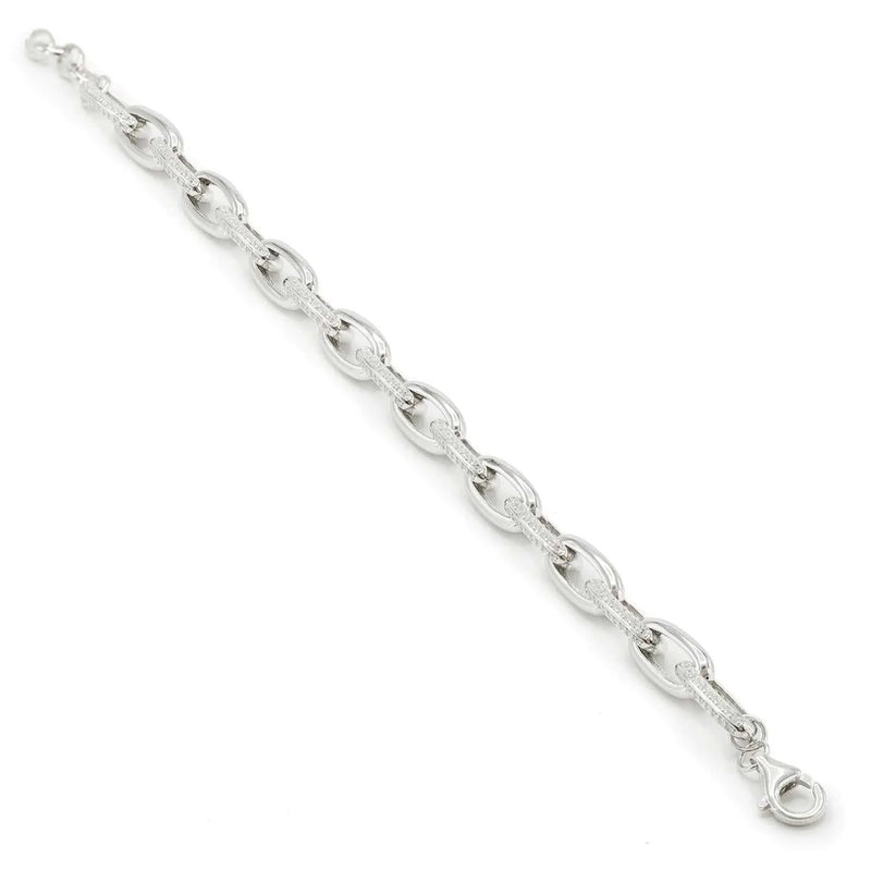 Silver Link Bracelet Smooth Design with Zircon Detail