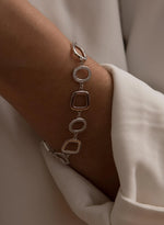 Silver Link Bracelet Round and Square Design with Zirconia