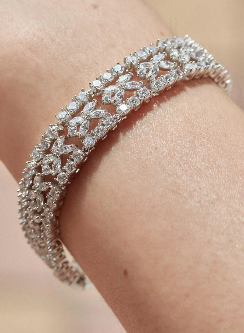 Rivière Silver Bracelet with White Zirconia Rails in Different Sizes