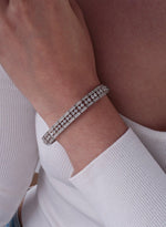 Shiny Silver Bracelets with Zircon Central Rail