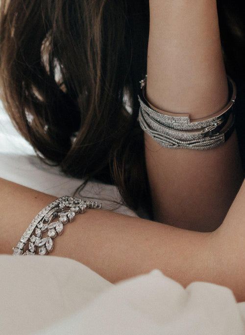 Shiny Silver Bracelets Floral Design