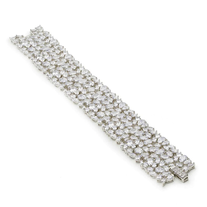 Brilliant Silver Bracelets Wide Rivière Design with Zirconia