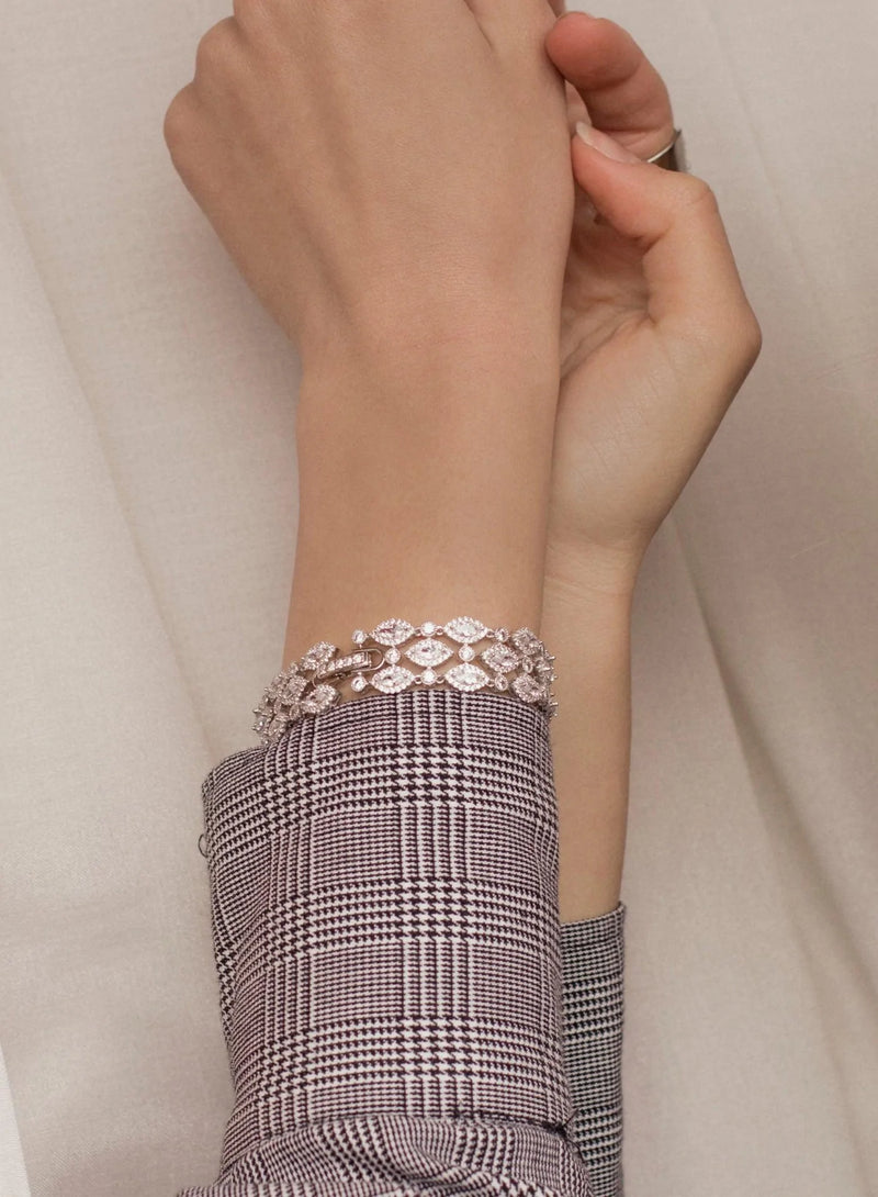 Shiny Silver Bracelets Rivière Style Wide Design