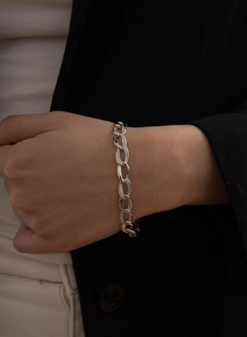 Shiny Silver Braid Bracelets with Zircons