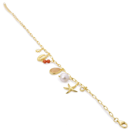 Bracelets avec pendentifs en argent avec motif quartz rose et corail marin