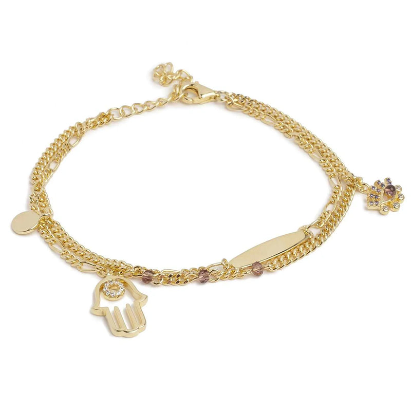 Bracelets avec pendentifs design double chaîne avec motif main de Fatima