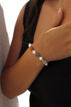 Bracelets with Silver Stones Orange Aventurine Rutilated Rose Quartz and Freshwater Pearls