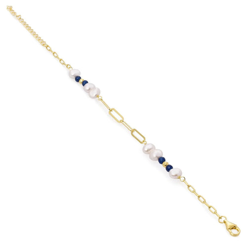 Bracelets with Silver Stones with Freshwater Pearls and Lapislazuli