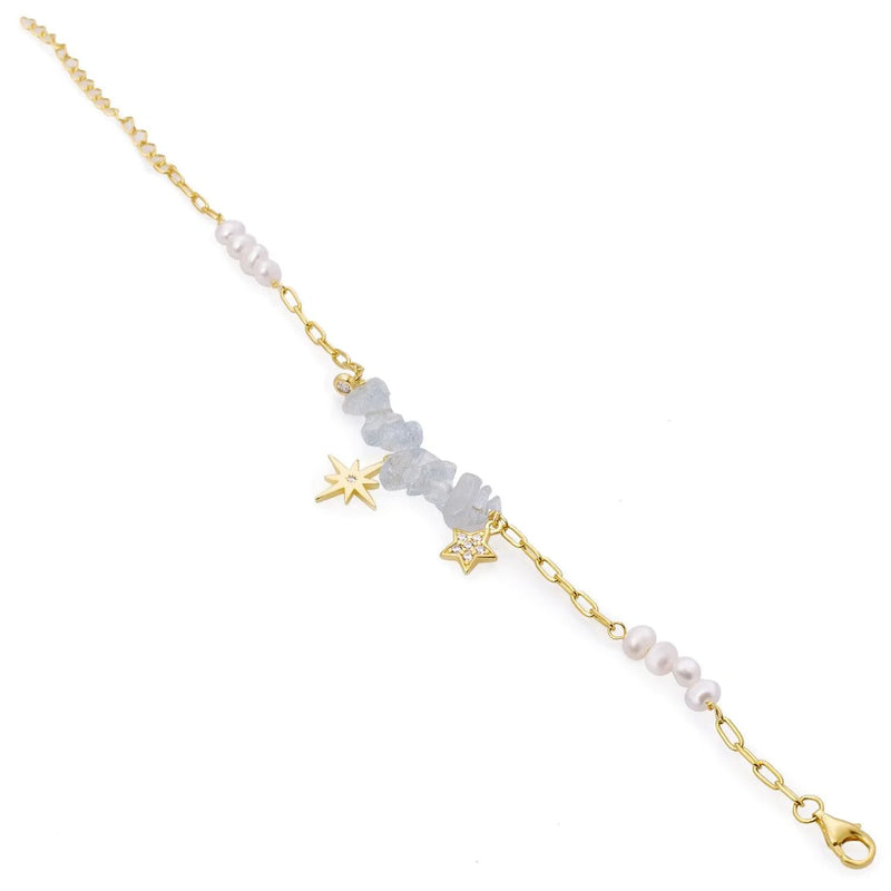 Bracelets avec pierres argentées, pendentif étoile et aigue-marine