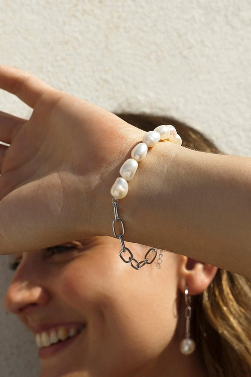 Silver Pearl Bracelets Link Design