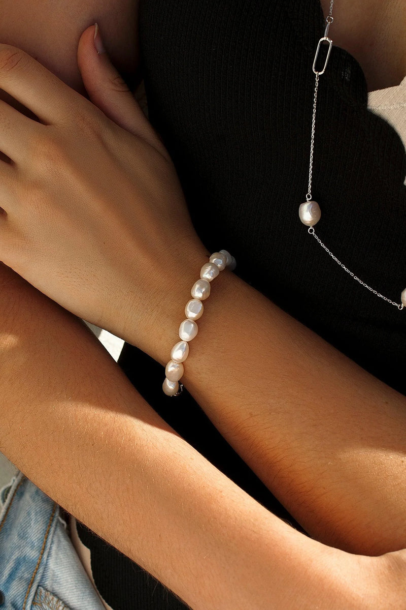 Silver Pearl Bracelets Link Design