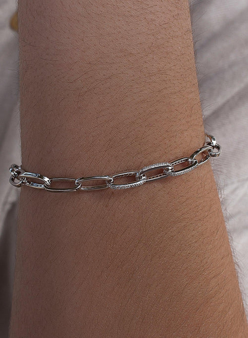 Silver Link Bracelets with Zircon Detail
