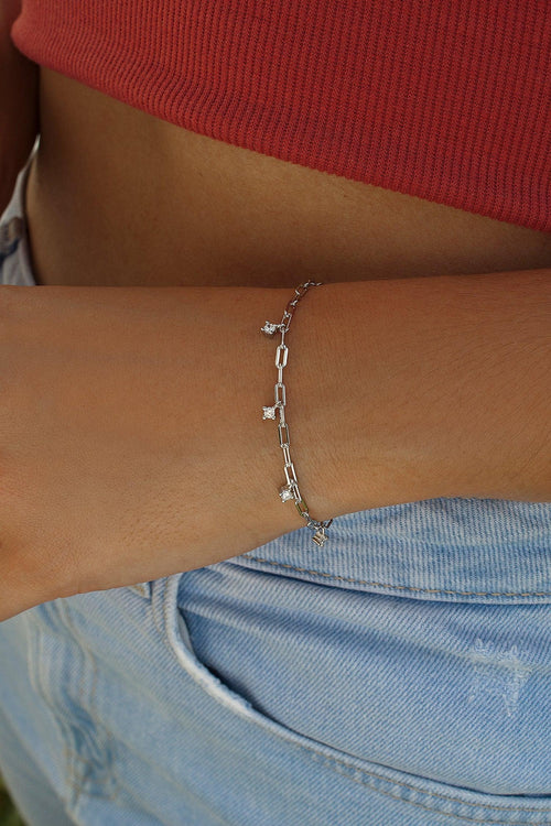 Bracelets en argent fin avec pendentifs style chaîne en zircons