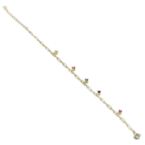 Fine Silver Bracelets with Multicolor Zircons and Gold Chain Style Pendants
