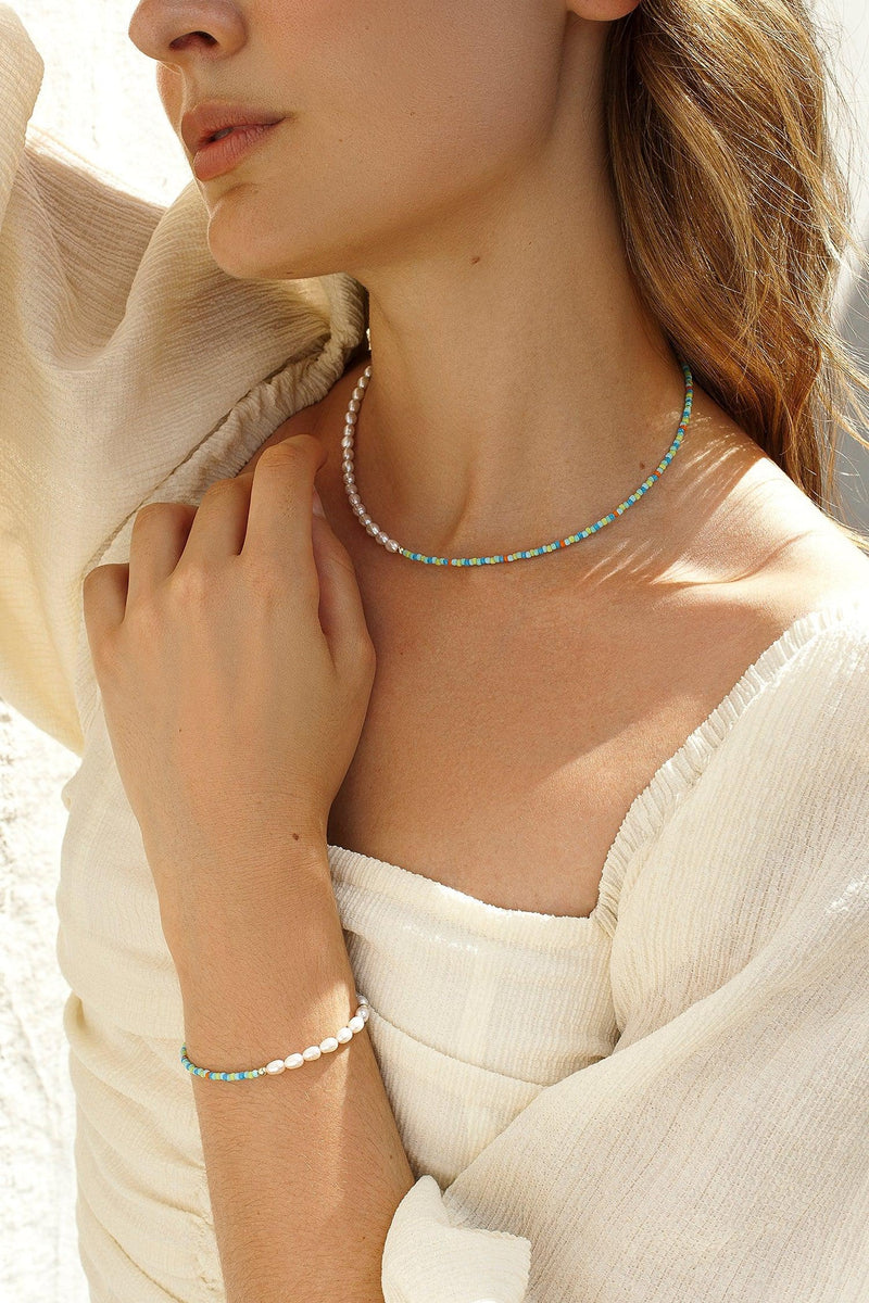Bracelets en Argent Fin avec Perles de Ton Bleu et Vert