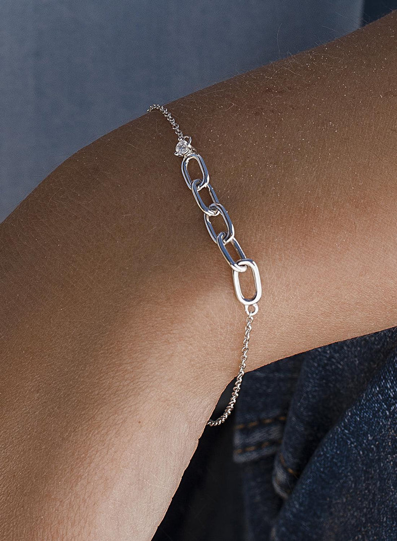 Fine Silver Bracelets Link Design and Zirconia