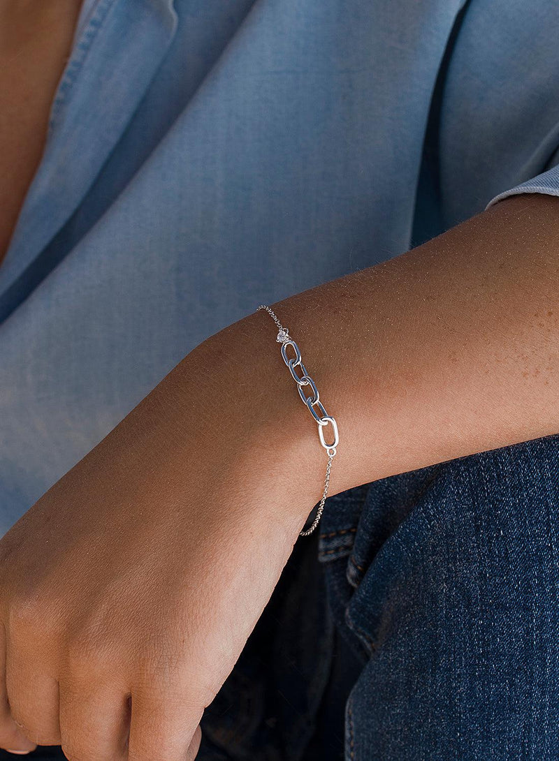Fine Silver Bracelets Link Design and Zirconia