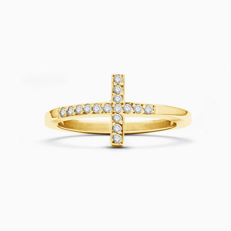 Gold Zircon Cross Ring