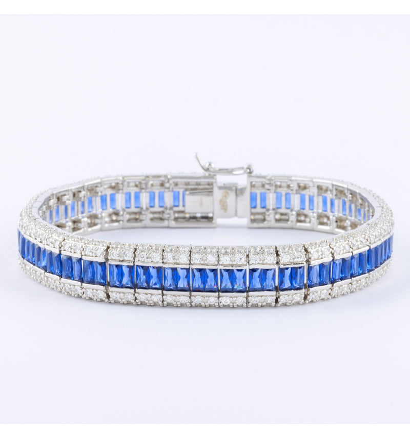 Silver Baguette Zircon Sapphire Bracelet