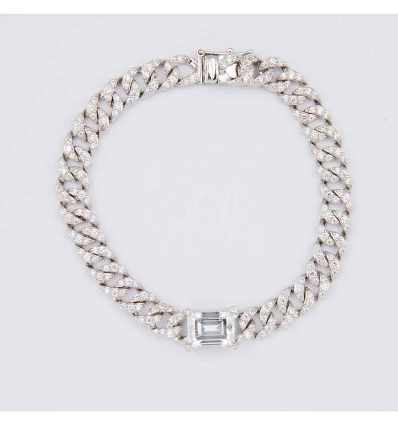 Silver and Pavé Chain with Zirconia Closure