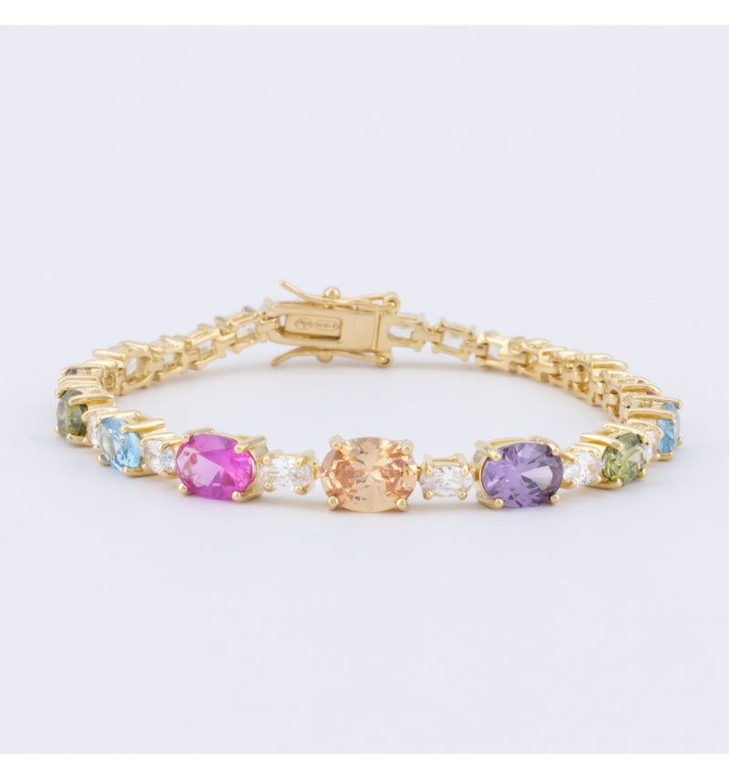 Gold Plated Silver Bracelet with Multicolor Zircons