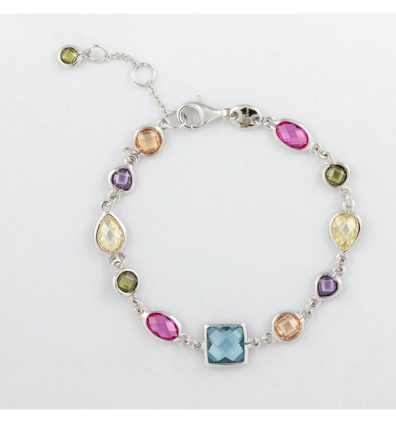 Silver Bracelet with Multicolor Zircons