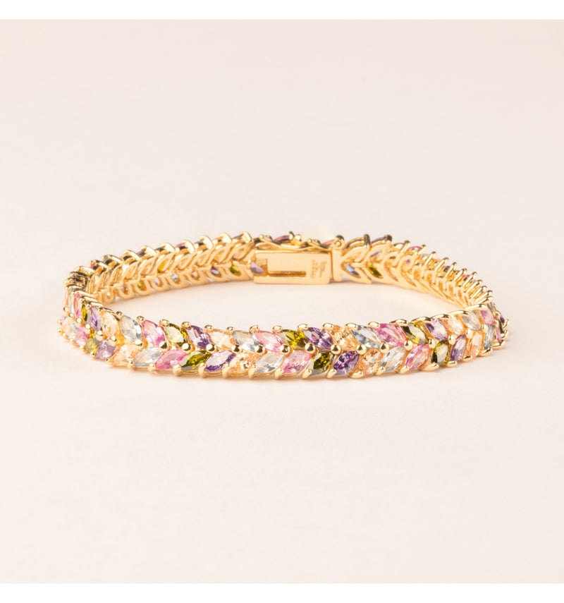 Bracelet en argent plaqué or 18 carats avec zircons multicolores