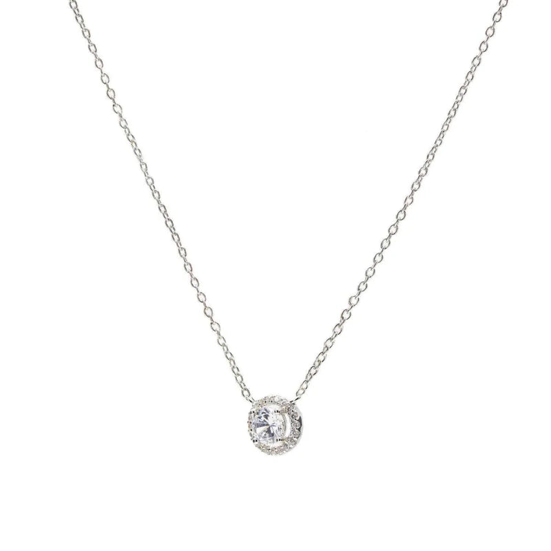 Shiny Silver Pendant with Round Zircon Motif and Zircon Detail