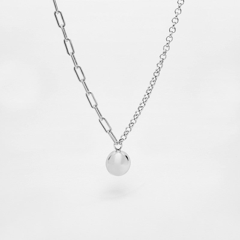 Silver Ball Necklace with Mixed Chain
