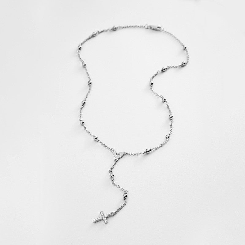 Silver Zircon Rosary Necklace