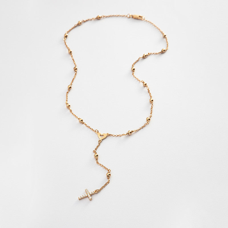 Gold Zircon Rosary Necklace