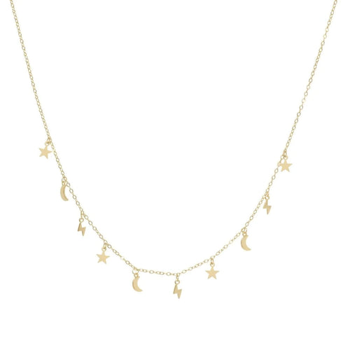 Necklaces with Silver Pendants Golden Astral Moon Star Lightning Design