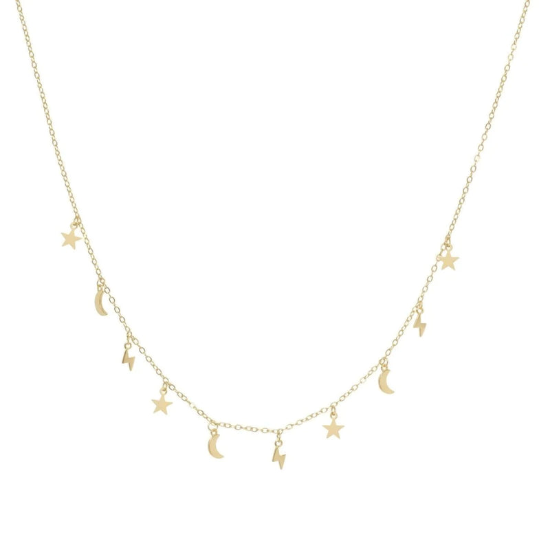 Necklaces with Silver Pendants Golden Astral Moon Star Lightning Design