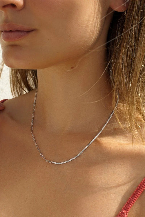 Short Silver Necklaces Paper Clip Design and Zirconia
