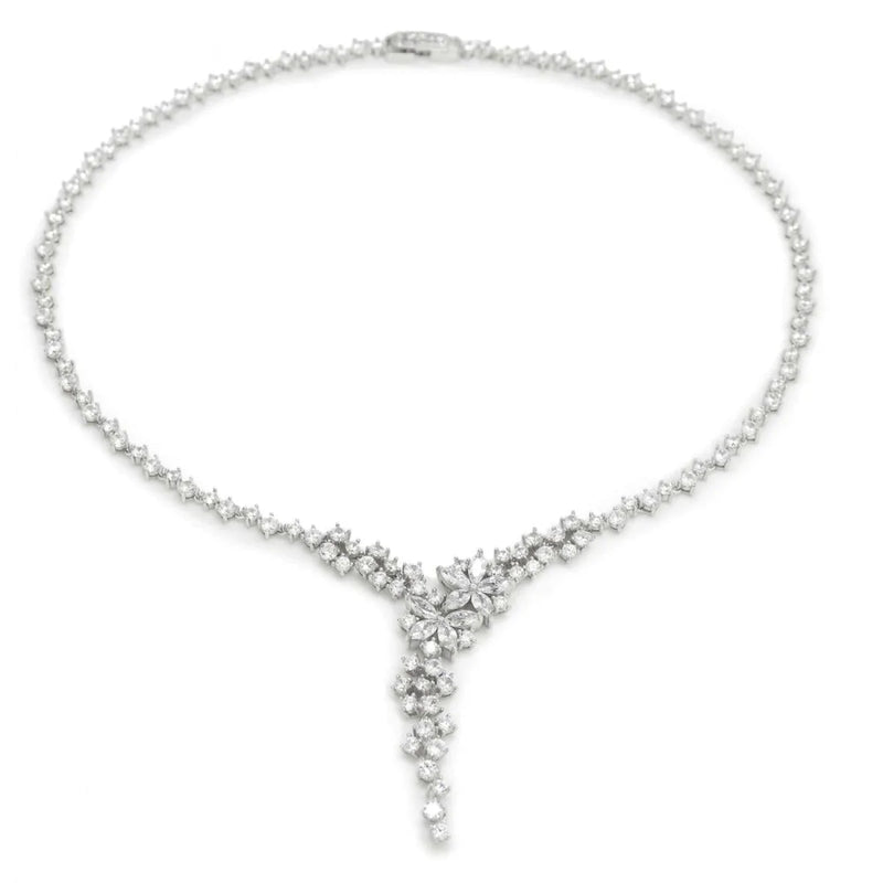 Rigid Silver Party Necklaces with Linear and Floral Design