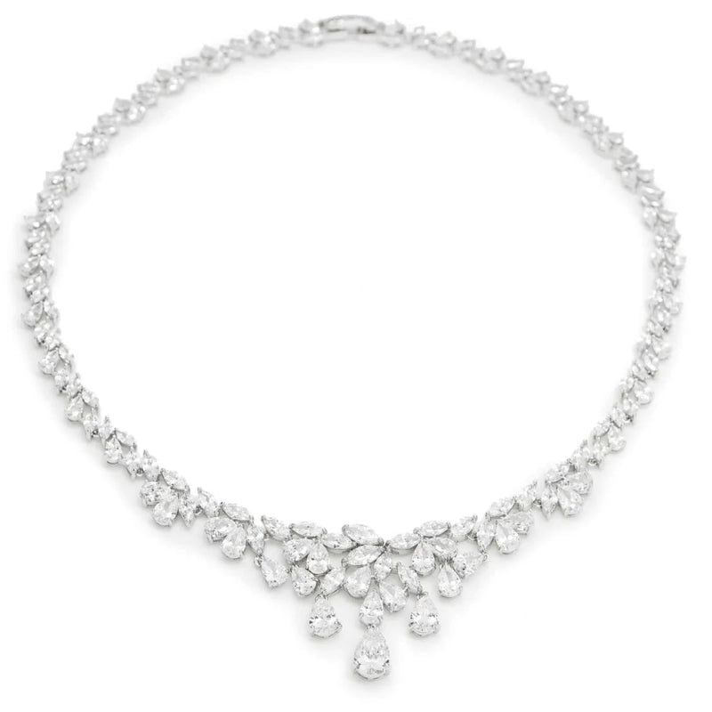 Silver Party Necklaces Rigid Floral Design