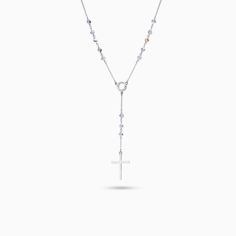Silver and Crystal Rosary Necklace