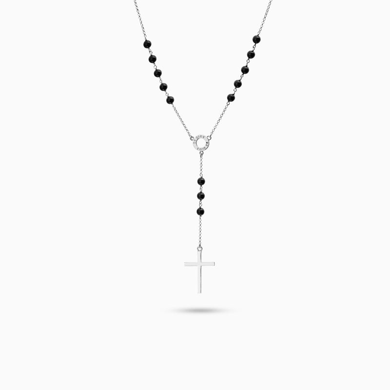 Onyx and Silver Rosary Necklace