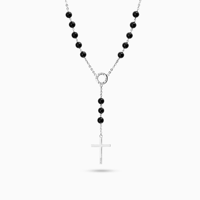 Rosary with Onyx and Silver Stones